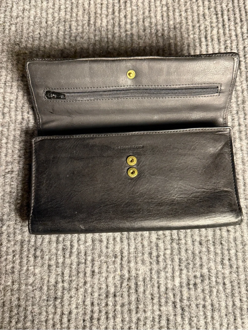 VINTAGE Genuine Black Leather Flap Tri-Fold Continental Wallet